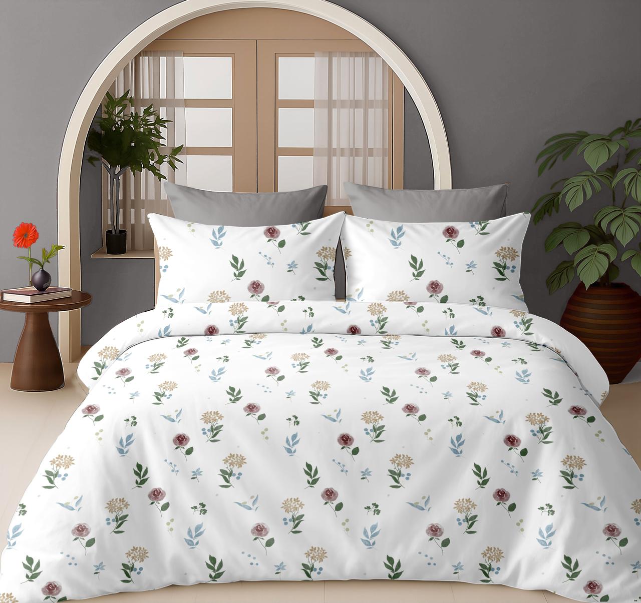 White, Green & Orange Floral Bedsheet