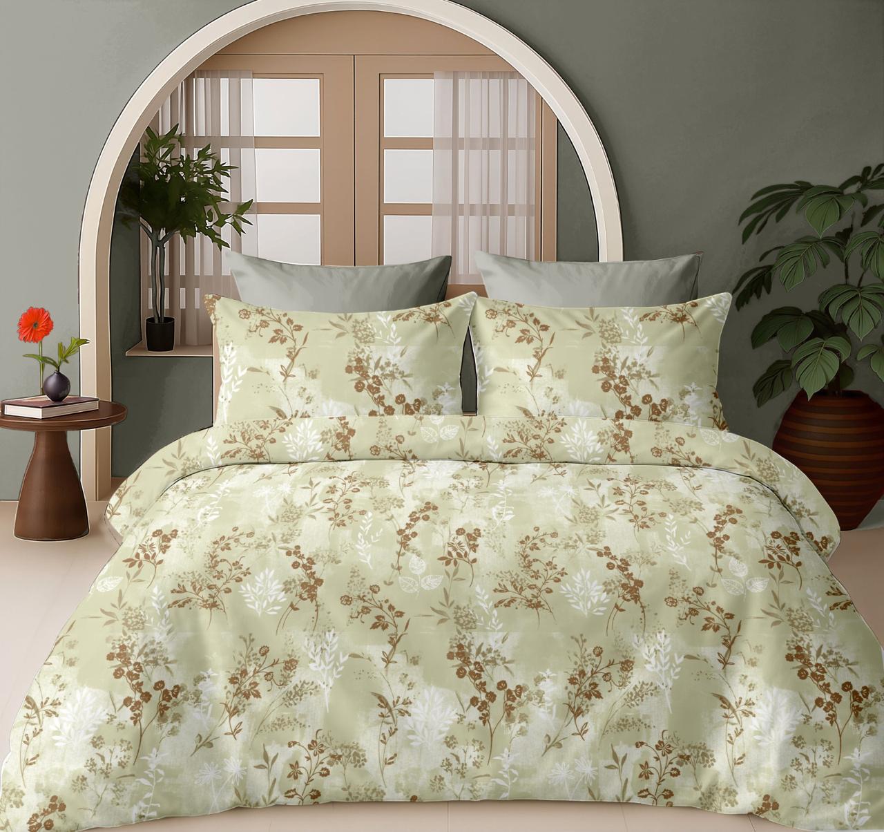 Cream & Olive Green Bedsheet